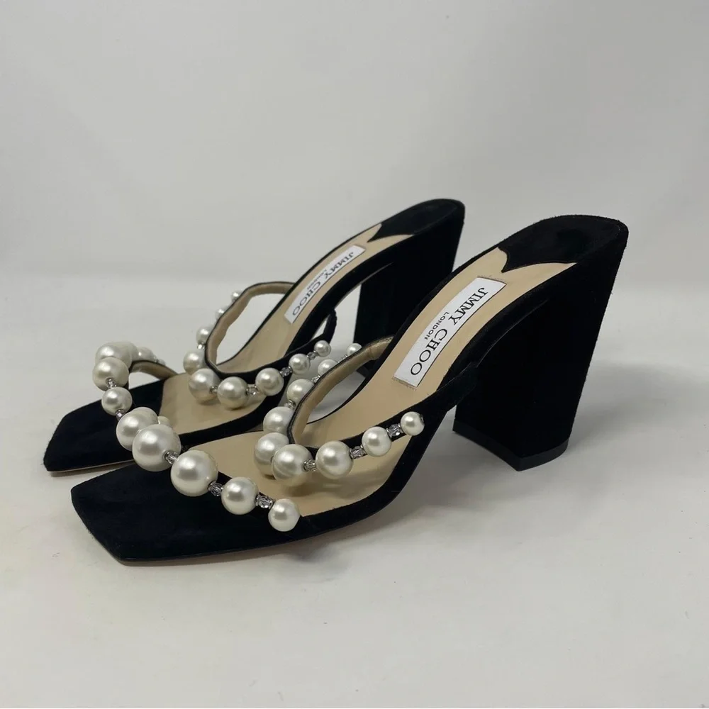 Jimmy Choo Amara 85mm Pearl Embellished Suede Heeled Sandals - NWT - Picture 9 of 16